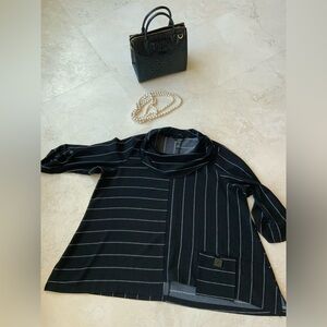 Fun Ali Miles Black/Gray Striped Top 3X